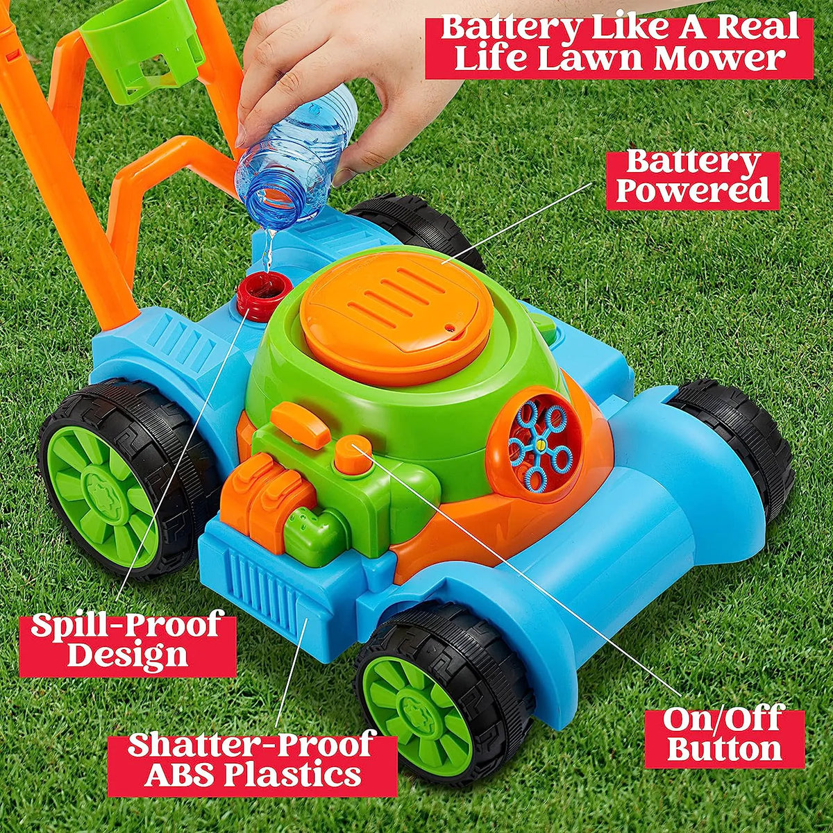 Sloosh Bubble Lawn Mower Toddler Toy, Blue