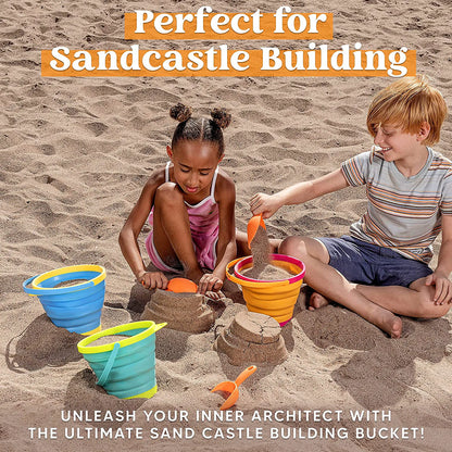 3-Pack Foldable Buckets with Shovels (Bonus Mesh Bag)