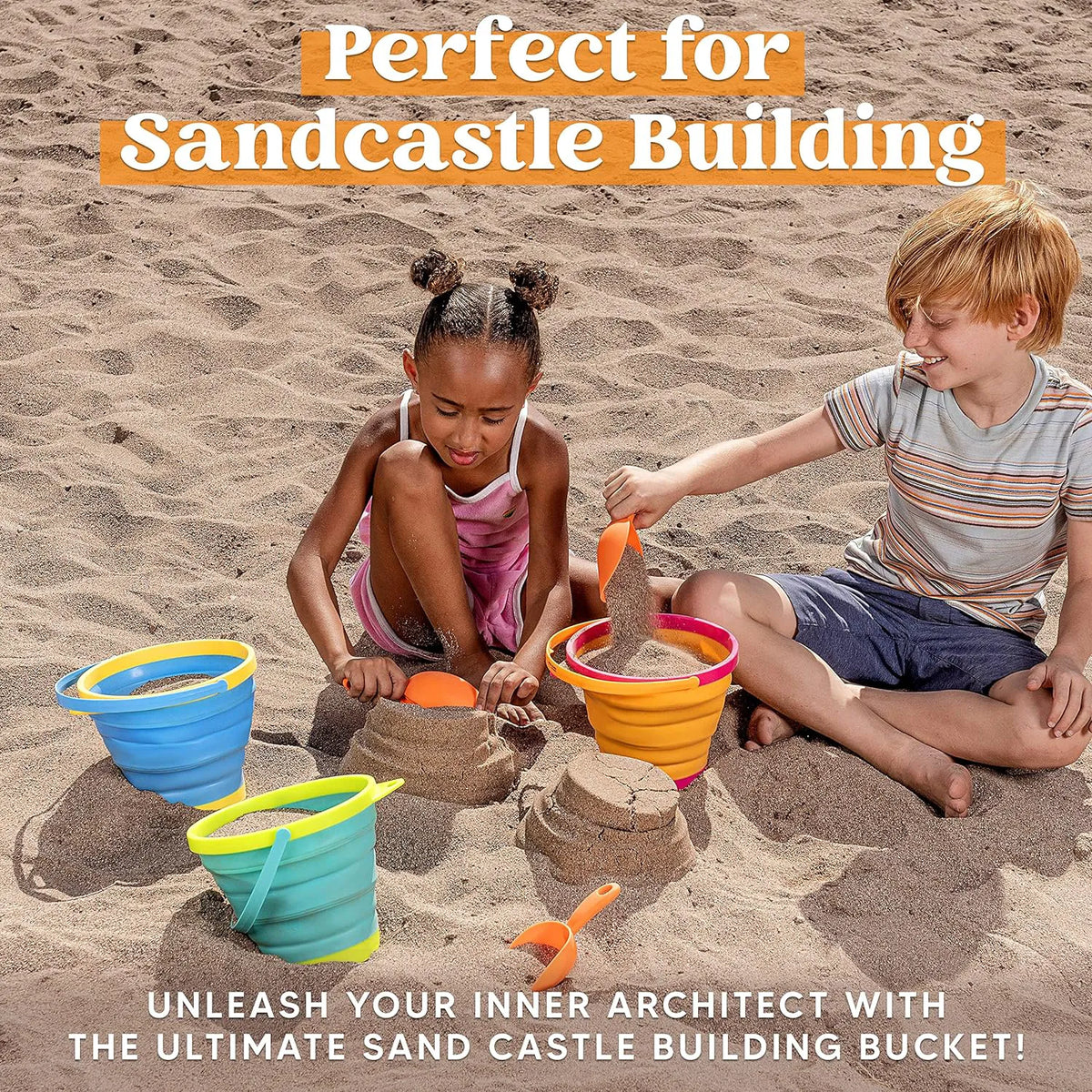 3-Piece Collapsible Beach Bucket Set with Shovels