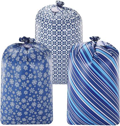 Large Holiday Plastic Gift Bags, Blue, 3 Count