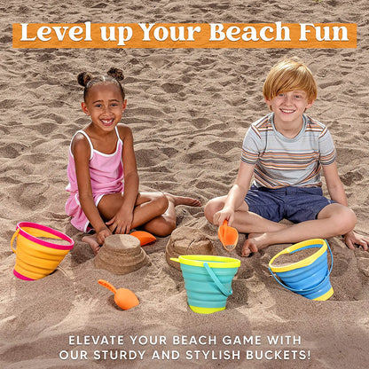3-Pack Foldable Buckets with Shovels (Bonus Mesh Bag)