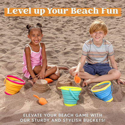 3-Piece Collapsible Beach Bucket Set with Shovels