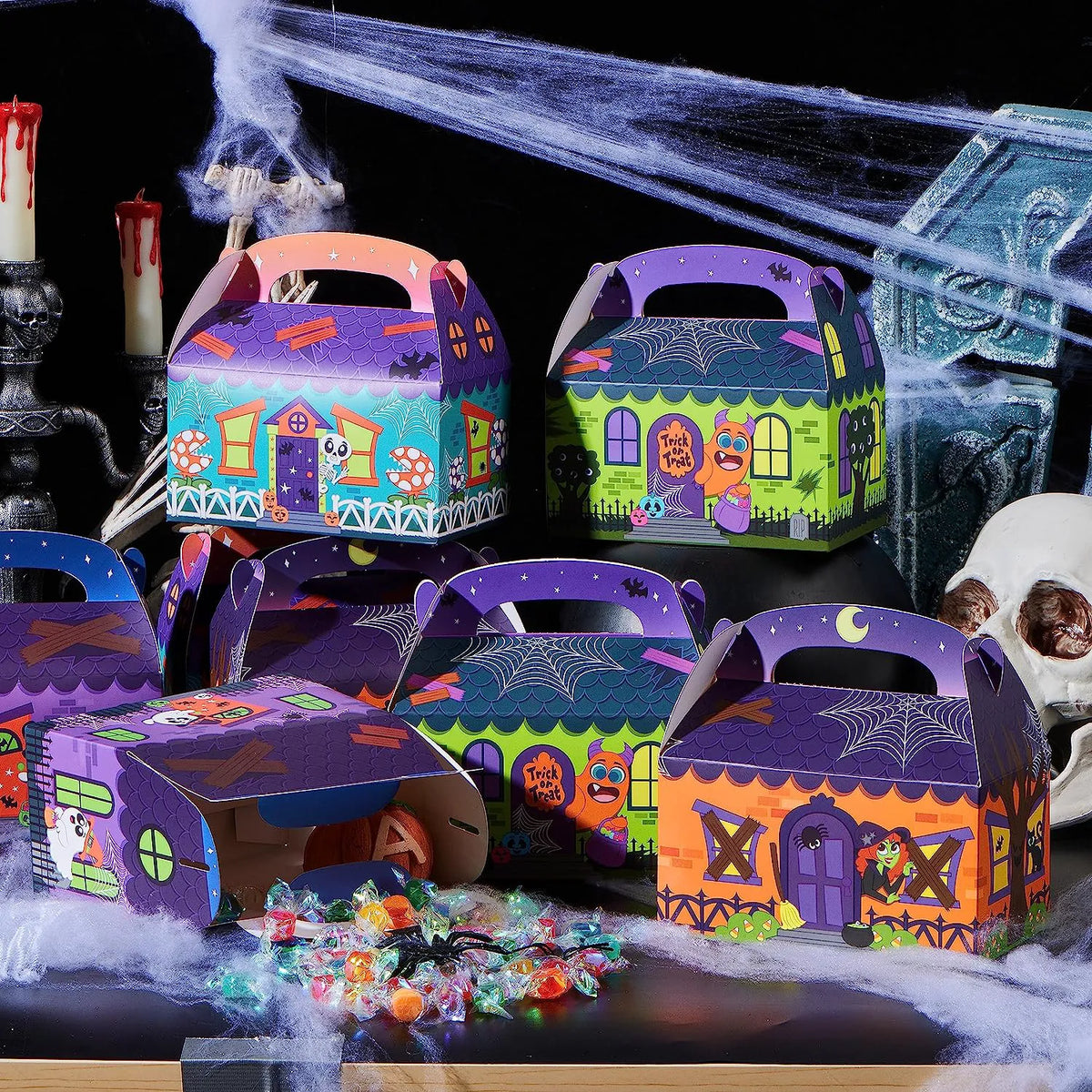 32-Pack 3D Halloween House Cardboard Treat Boxes