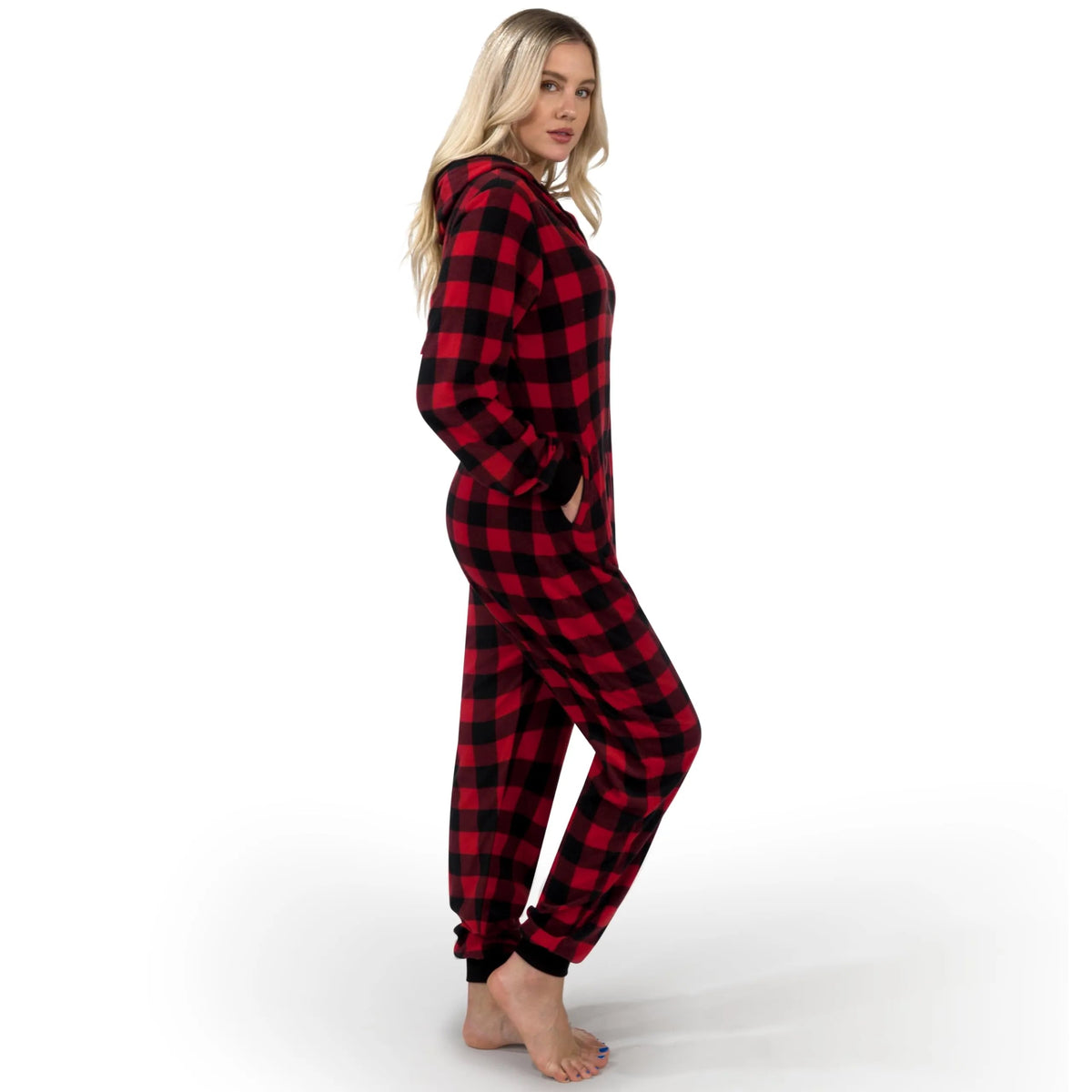 Adult Christmas Plaid Fleece Full-Zip Hoodie Pajamas