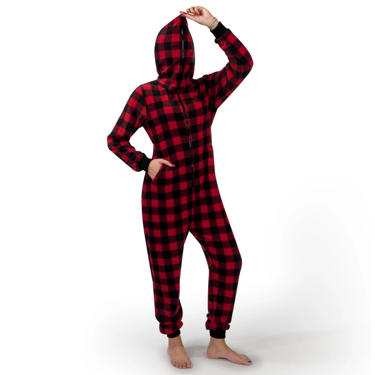Adult Christmas Plaid Fleece Full-Zip Hoodie Pajamas