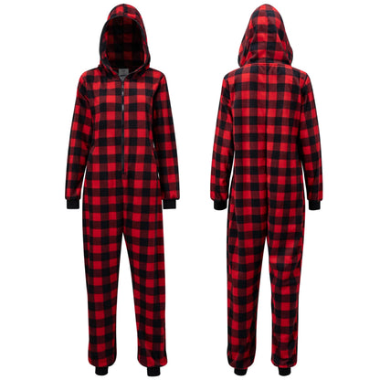 Adult Christmas Plaid Fleece Full-Zip Hoodie Pajamas