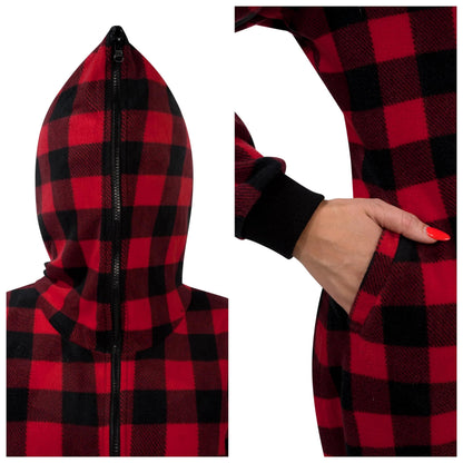 Adult Christmas Plaid Fleece Full-Zip Hoodie Pajamas