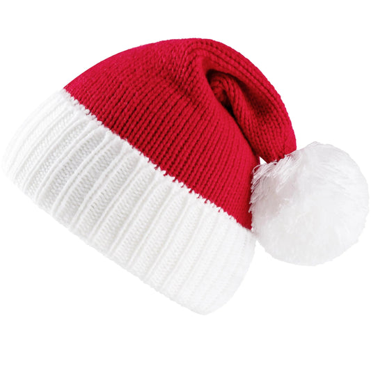 Adult Knit Christmas Santa Beanie Hat with Pom-Poms