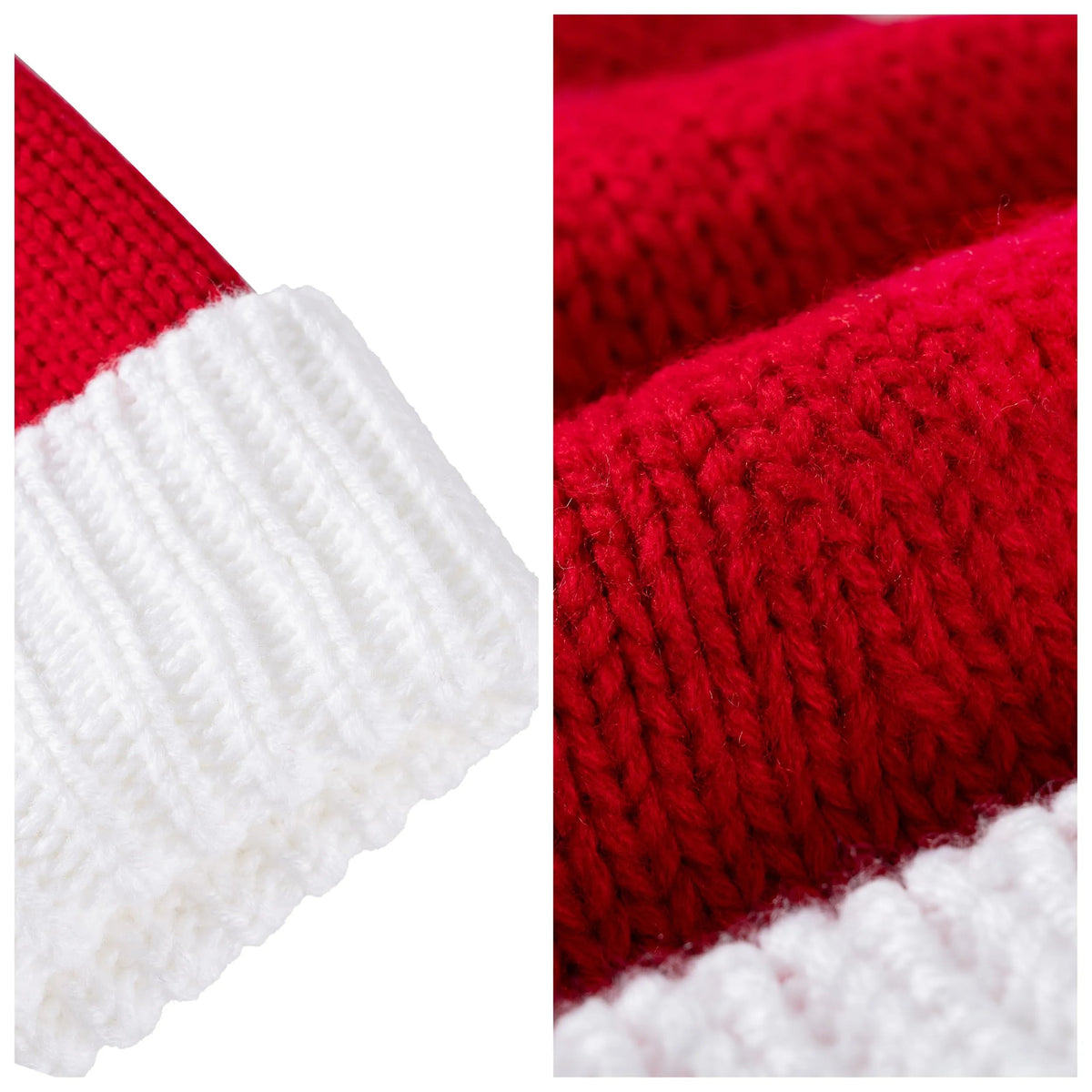 Adult Knit Christmas Santa Beanie Hat with Pom-Poms