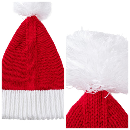 Adult Knit Christmas Santa Beanie Hat with Pom-Poms