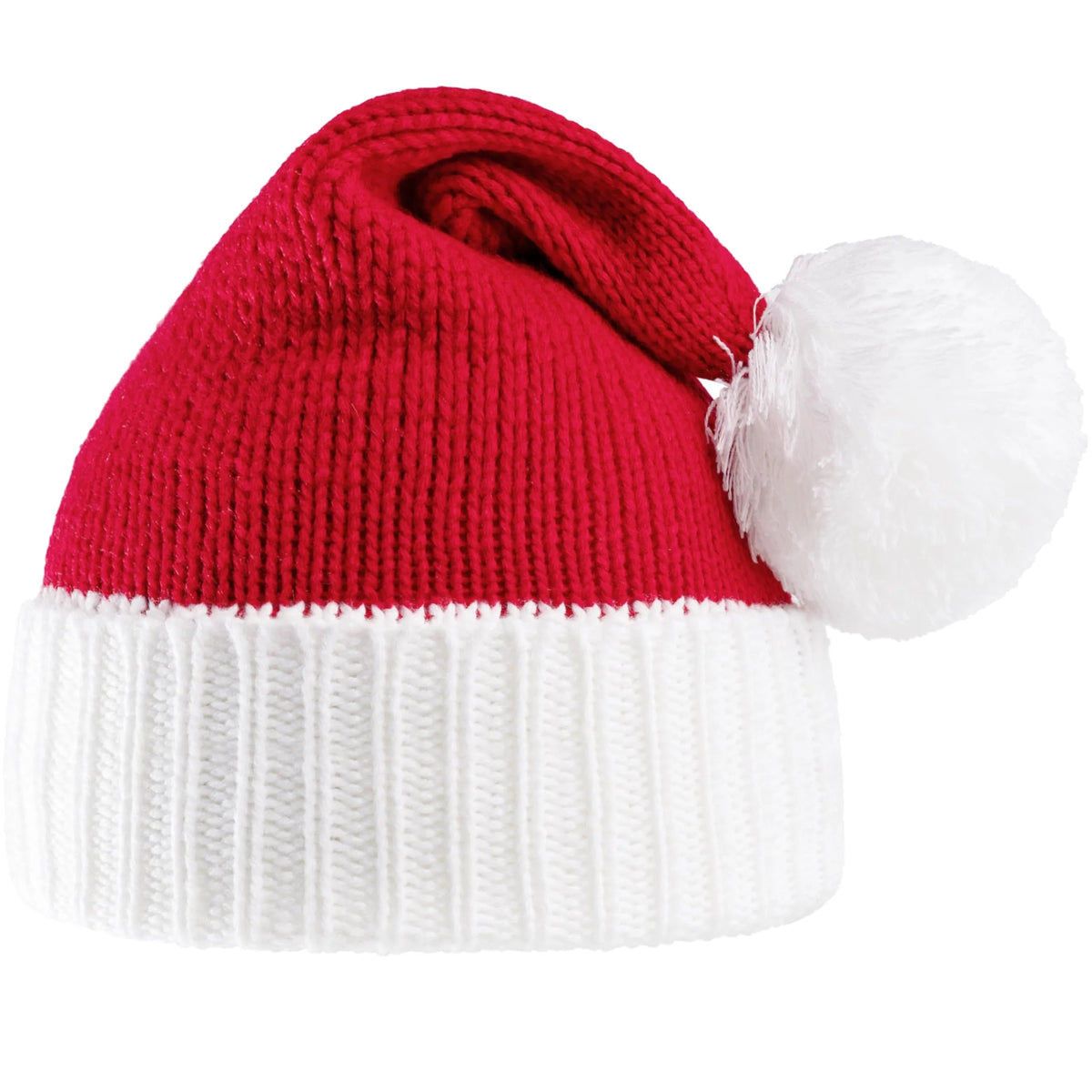 Adult Knit Christmas Santa Beanie Hat with Pom-Poms