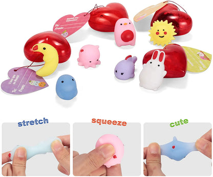 28-Pack Mochi Squishies with Valentine's Day Cards for Kids Classroom Exchange Gifts