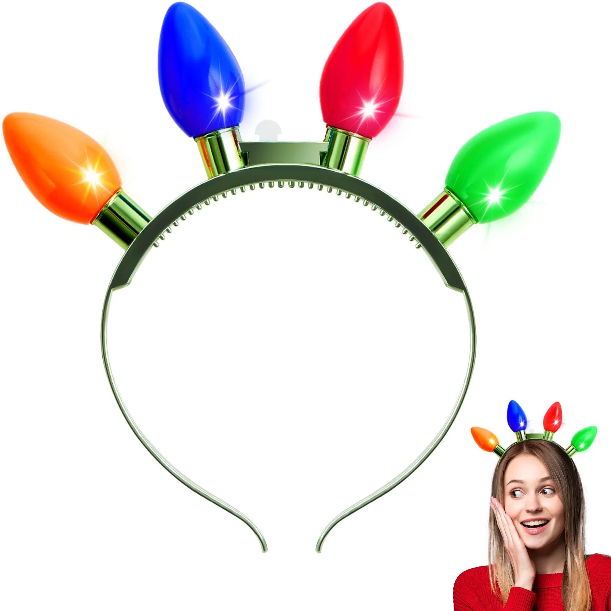 Christmas LED Light Up Bulb Headband - 1 Pack with 4 Colorful Bulbs & 6 Flashing Modes