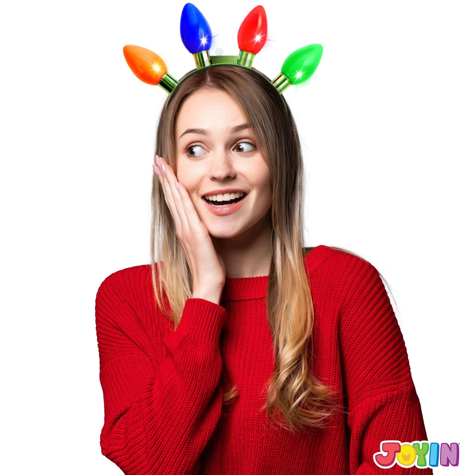 Christmas LED Light Up Bulb Headband - 1 Pack with 4 Colorful Bulbs & 6 Flashing Modes