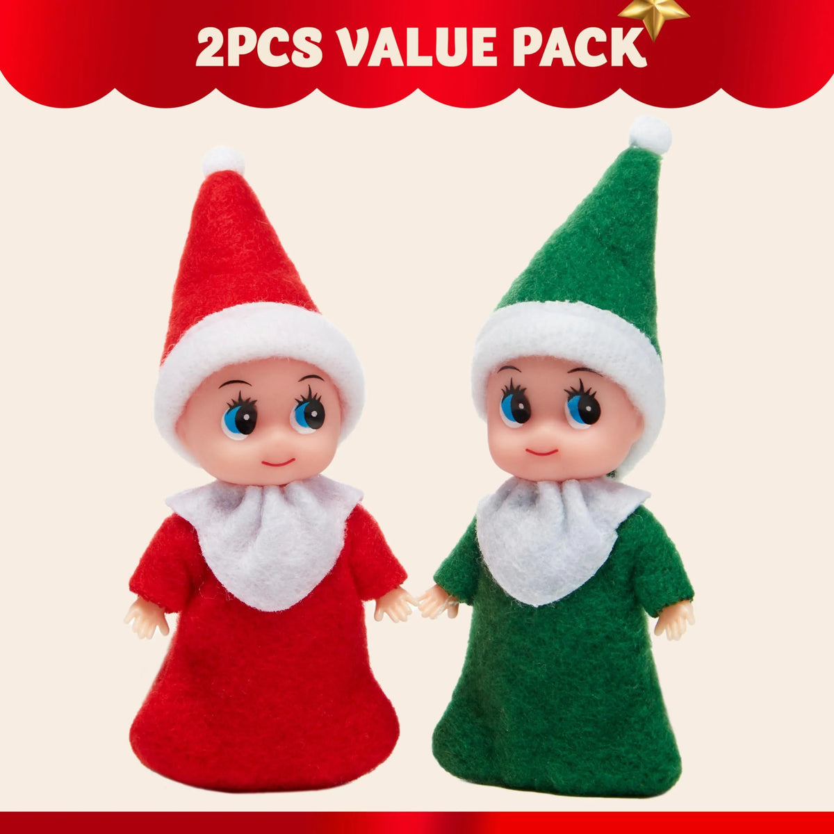Christmas 2-Piece Tiny Elf Doll Set - 1 Red & 1 Green Elf