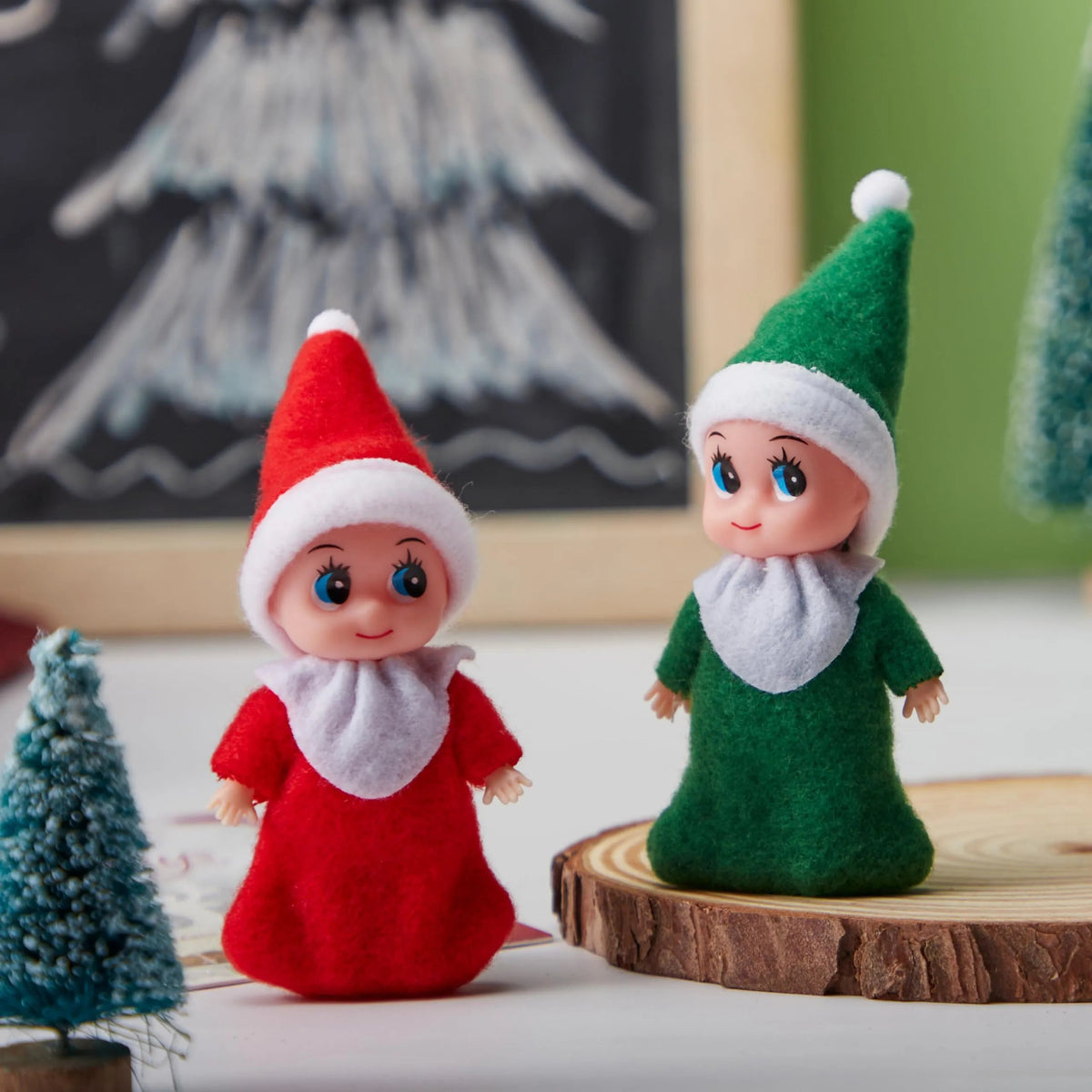 Christmas 2-Piece Tiny Elf Doll Set - 1 Red & 1 Green Elf