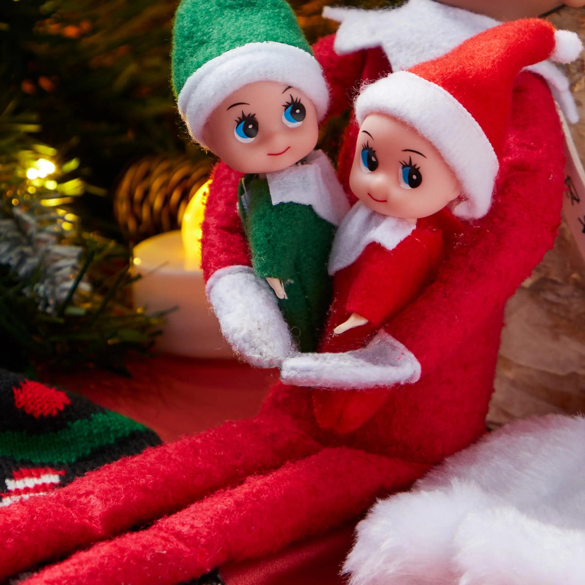 Christmas 2-Piece Tiny Elf Doll Set - 1 Red & 1 Green Elf