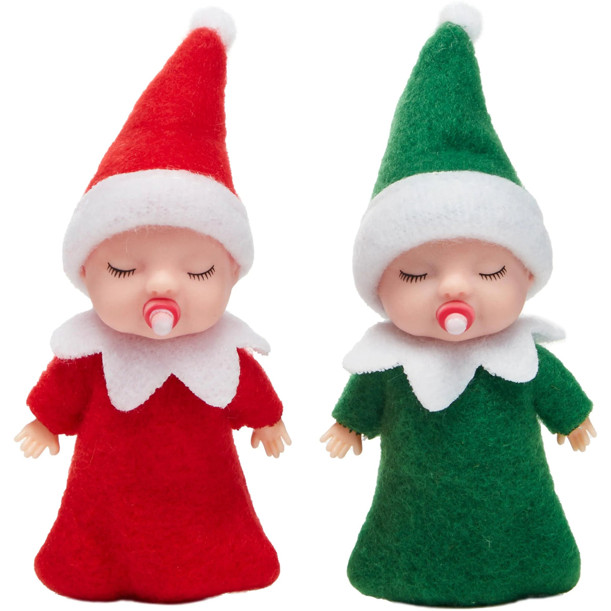 Christmas 2-Piece Tiny Elf Doll Set: 1 Red & 1 Green Elf Doll with Teats