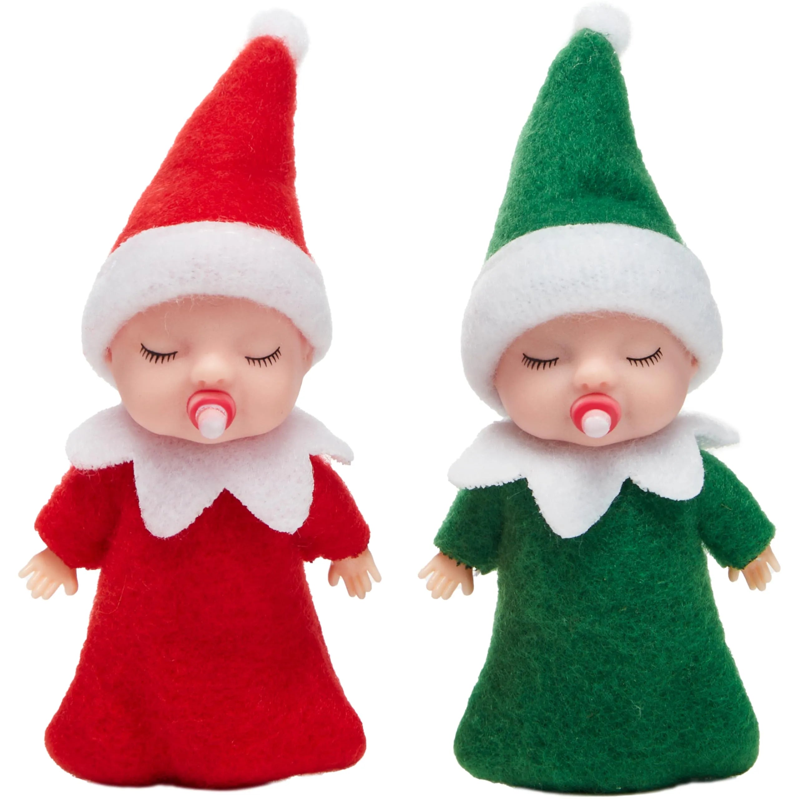 Christmas 2-Piece Tiny Elf Doll Set: 1 Red & 1 Green Elf Doll with Teats