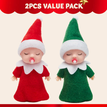 Christmas 2-Piece Tiny Elf Doll Set: 1 Red & 1 Green Elf Doll with Teats