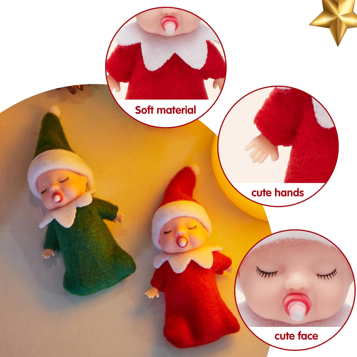 Christmas 2-Piece Tiny Elf Doll Set: 1 Red & 1 Green Elf Doll with Teats