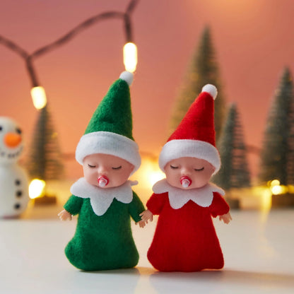 Christmas 2-Piece Tiny Elf Doll Set: 1 Red & 1 Green Elf Doll with Teats