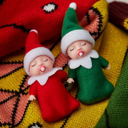 Christmas 2-Piece Tiny Elf Doll Set: 1 Red & 1 Green Elf Doll with Teats