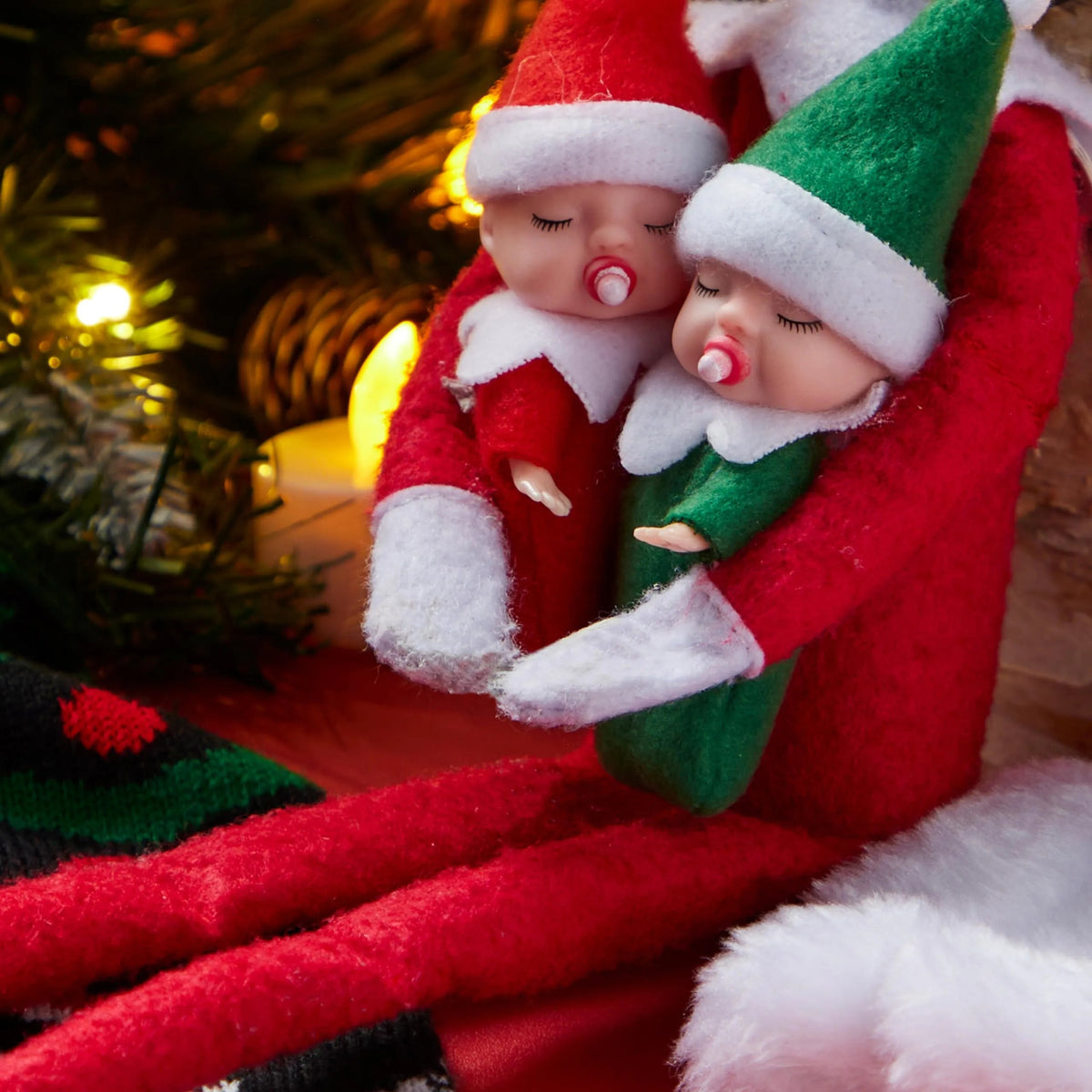 Christmas 2-Piece Tiny Elf Doll Set: 1 Red & 1 Green Elf Doll with Teats