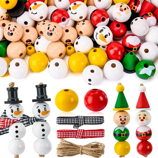 Christmas DIY Wooden Beads Craft - Printed Round Wood Beads
