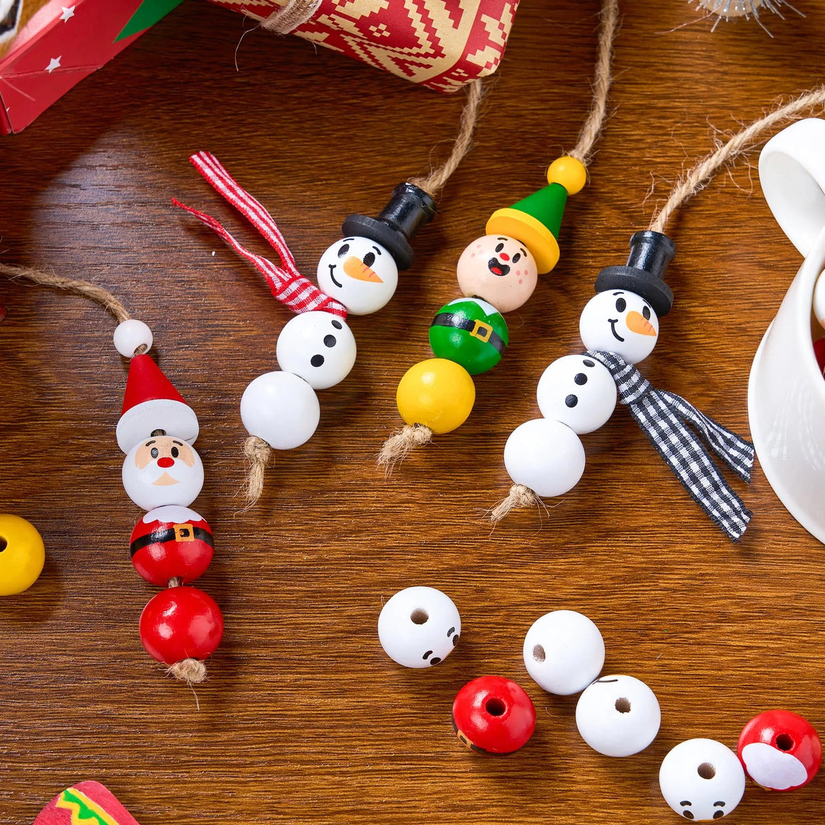 Christmas DIY Wooden Beads Craft - Printed Round Wood Beads