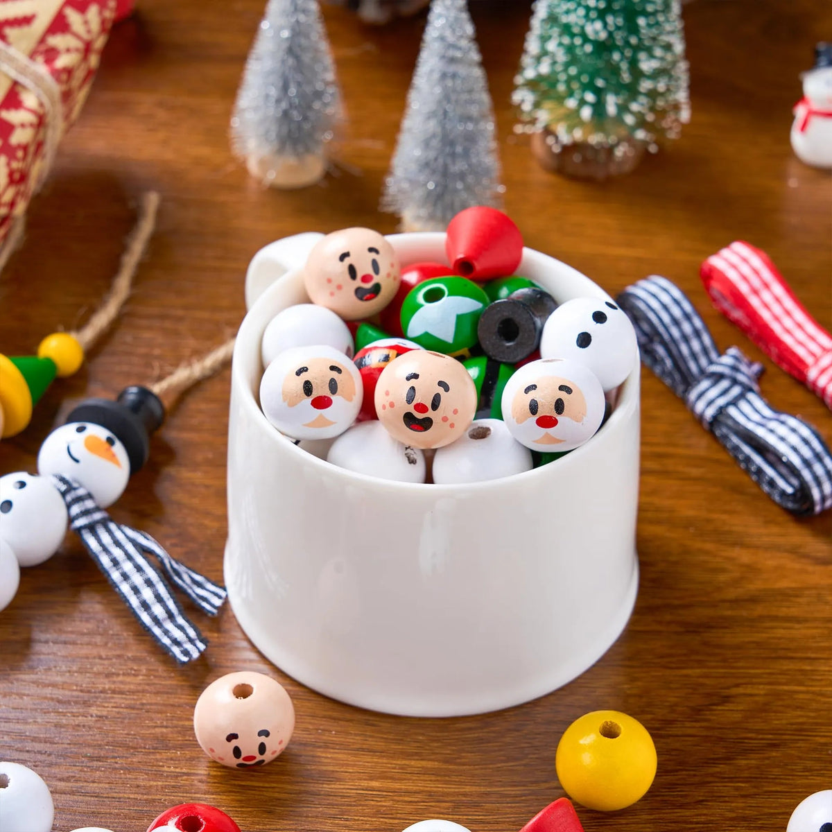Christmas DIY Wooden Beads Craft - Printed Round Wood Beads