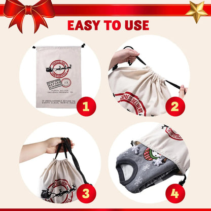 Christmas Santa Burlap Drawstring Gift Bag, 26 x 19 Inches