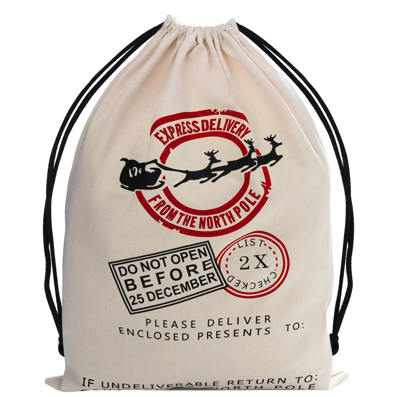 Christmas Santa Burlap Drawstring Gift Bag, 26 x 19 Inches