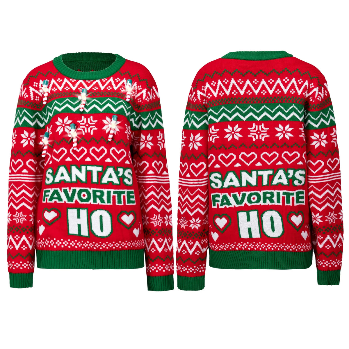 Funny Santa Long Sleeve Ugly Christmas Sweater with Candy Cane Lights