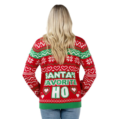Funny Santa Long Sleeve Ugly Christmas Sweater with Candy Cane Lights