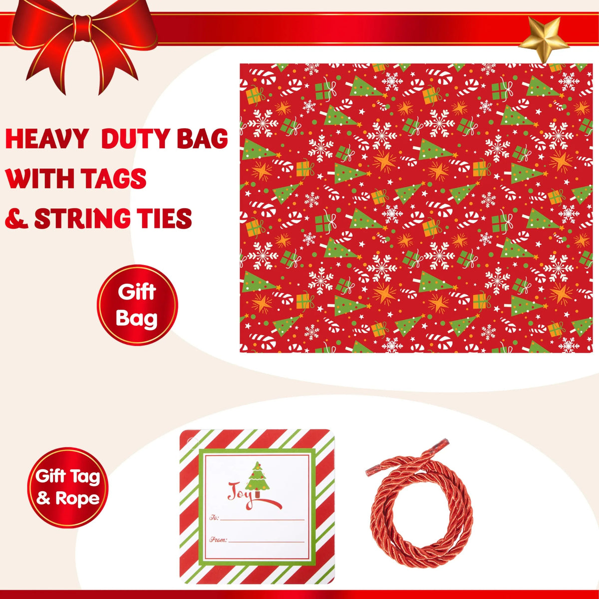 Oversized Christmas Gift Bag 56"x36" - Large Plastic Gift Wrapping Bag