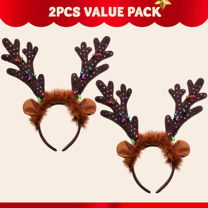 Christmas Light-Up Cute Reindeer Headband for Adults and Kids