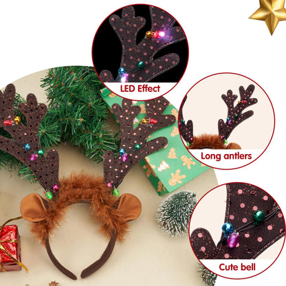 Christmas Light-Up Cute Reindeer Headband for Adults and Kids
