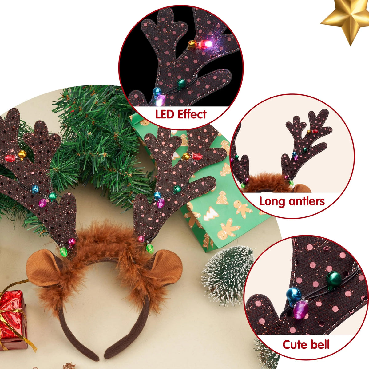 Christmas Light-Up Cute Reindeer Headband for Adults and Kids