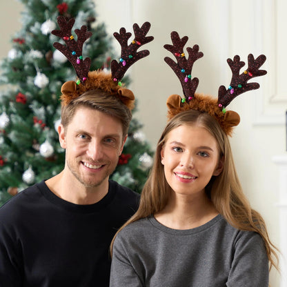 Christmas Light-Up Cute Reindeer Headband for Adults and Kids