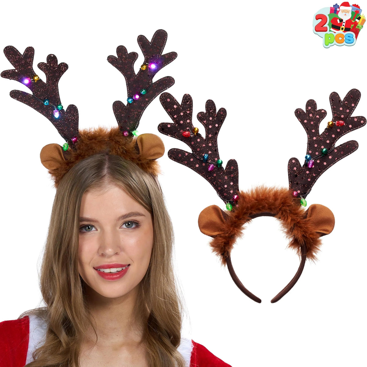 Christmas Light-Up Cute Reindeer Headband for Adults and Kids
