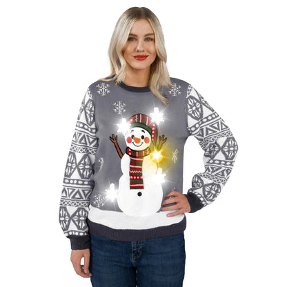 Women's Christmas Novelty LED Light Up Snowman Ugly Sweater