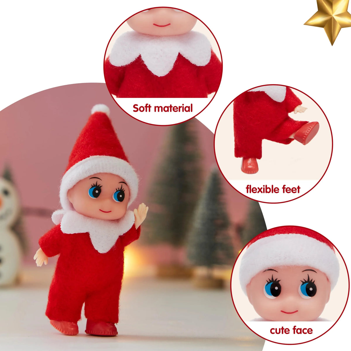Christmas Red Tiny Soft Plush Elf Doll for Holiday Decor