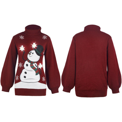 3D Snowman Women's Turtleneck Loose Sweater Dress - Christmas Ugly Sweater
