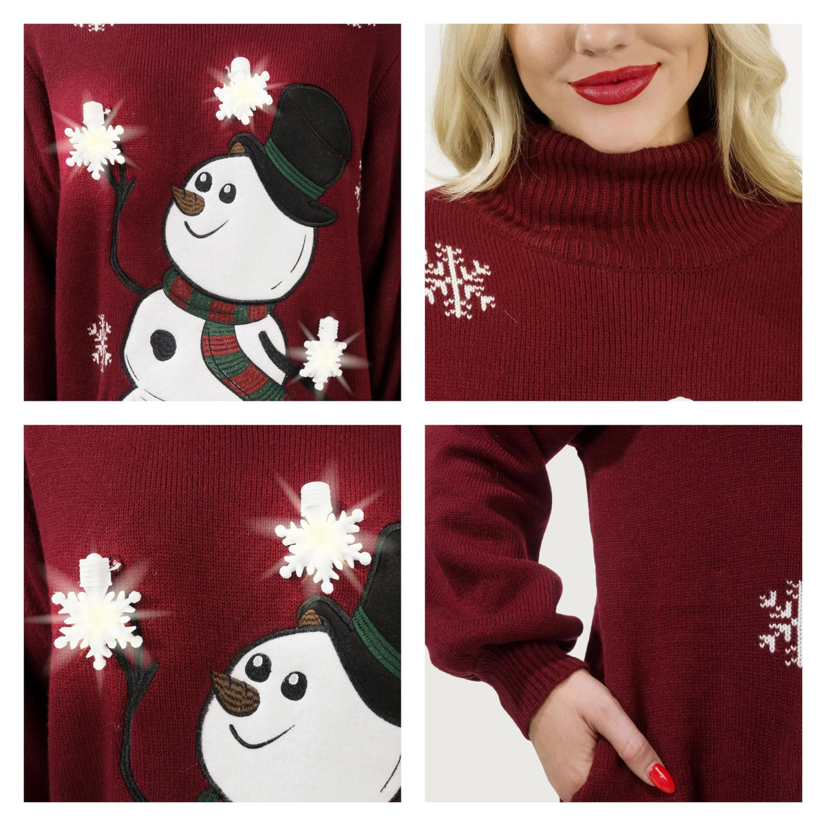 3D Snowman Women's Turtleneck Loose Sweater Dress - Christmas Ugly Sweater