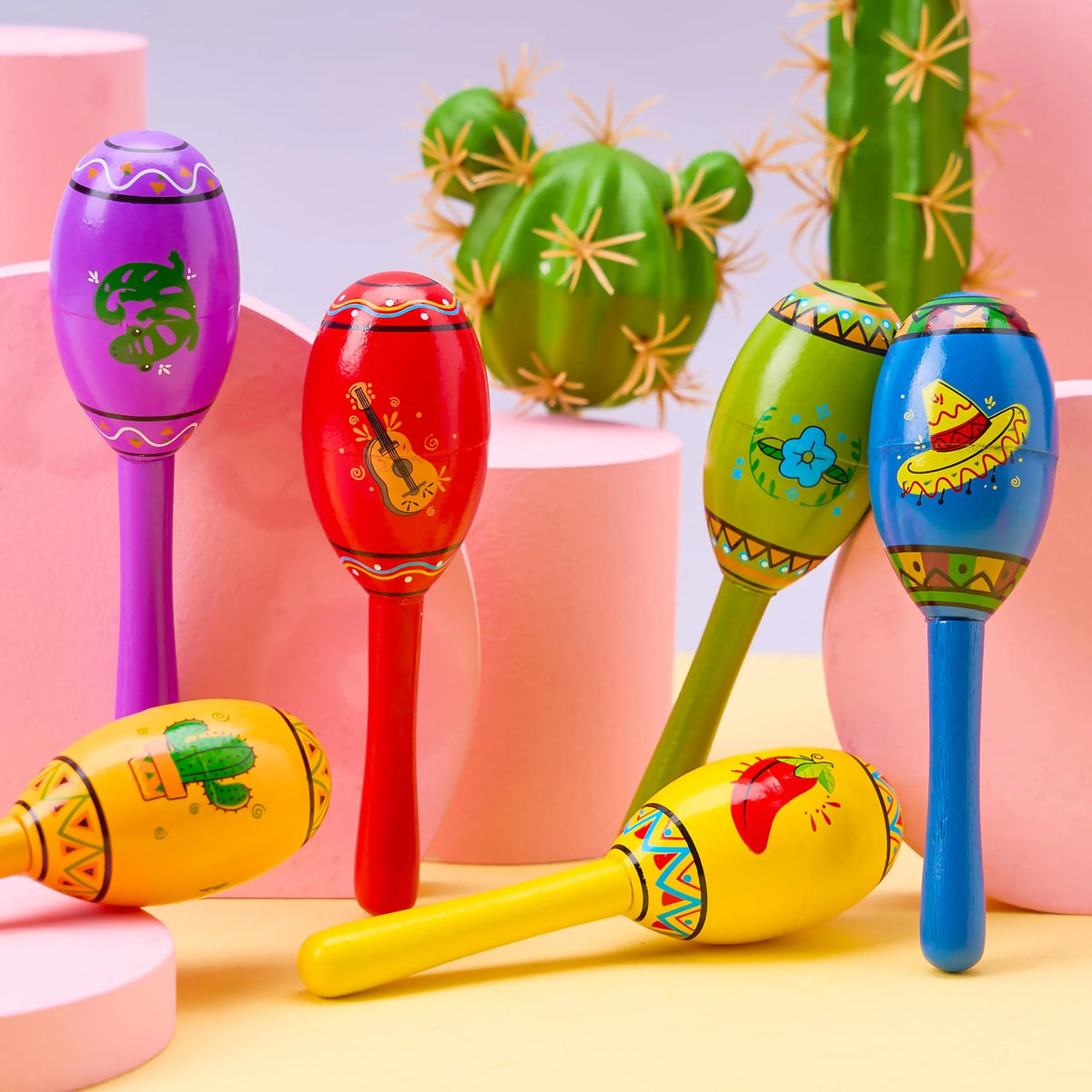 6-Piece Mini Wooden Maracas for Kids - Cinco De Mayo