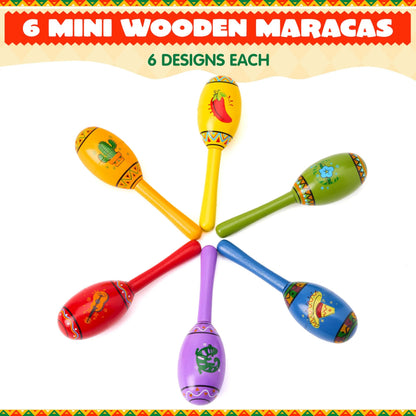 6-Piece Mini Wooden Maracas for Kids - Cinco De Mayo