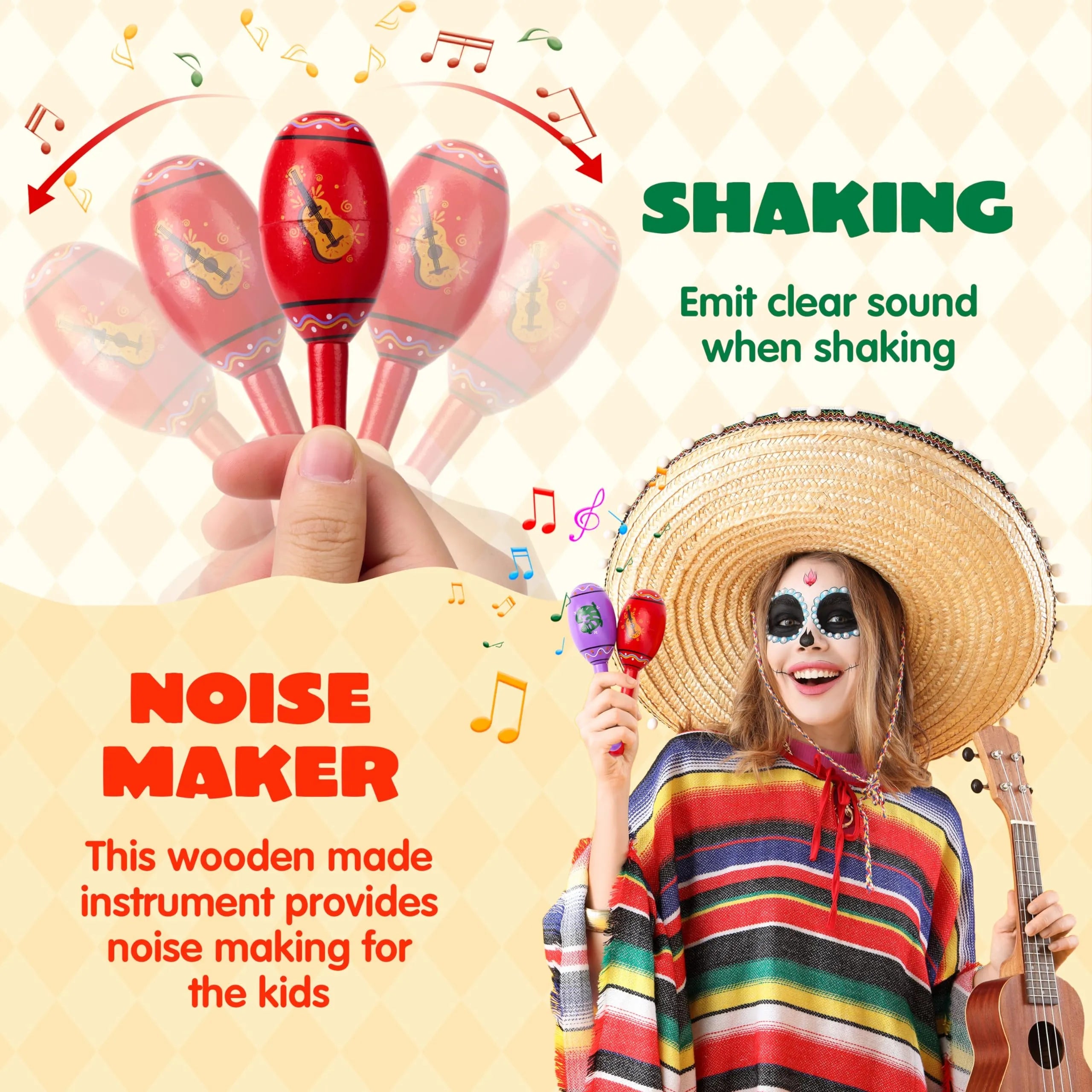 6-Piece Mini Wooden Maracas for Kids - Cinco De Mayo