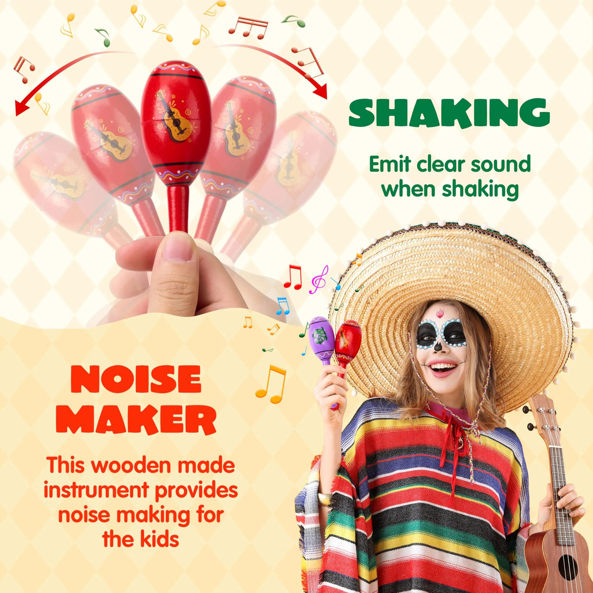 6-Piece Mini Wooden Maracas for Kids - Cinco De Mayo