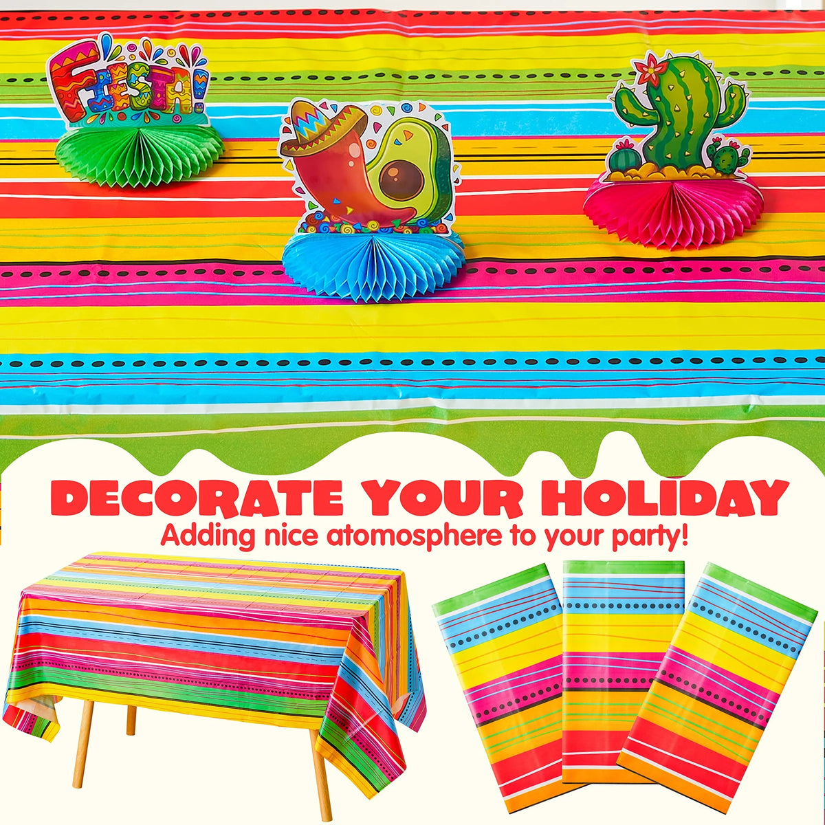 Cinco De Mayo Multicolor Plastic Tablecover, 6 Pack